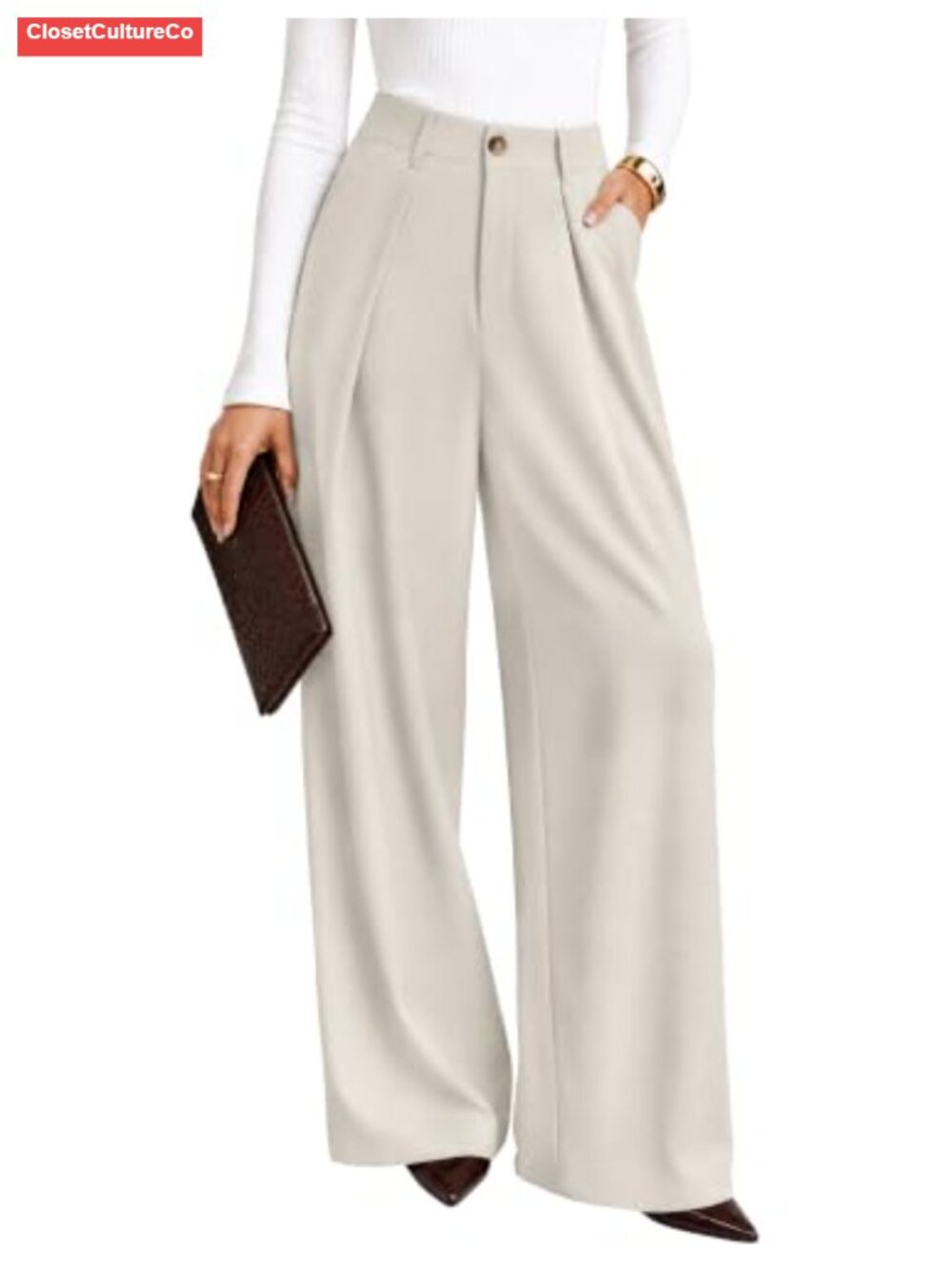 High Waisted Wide Leg Palazzo Dress Pants Pleated Business Casual Trousers